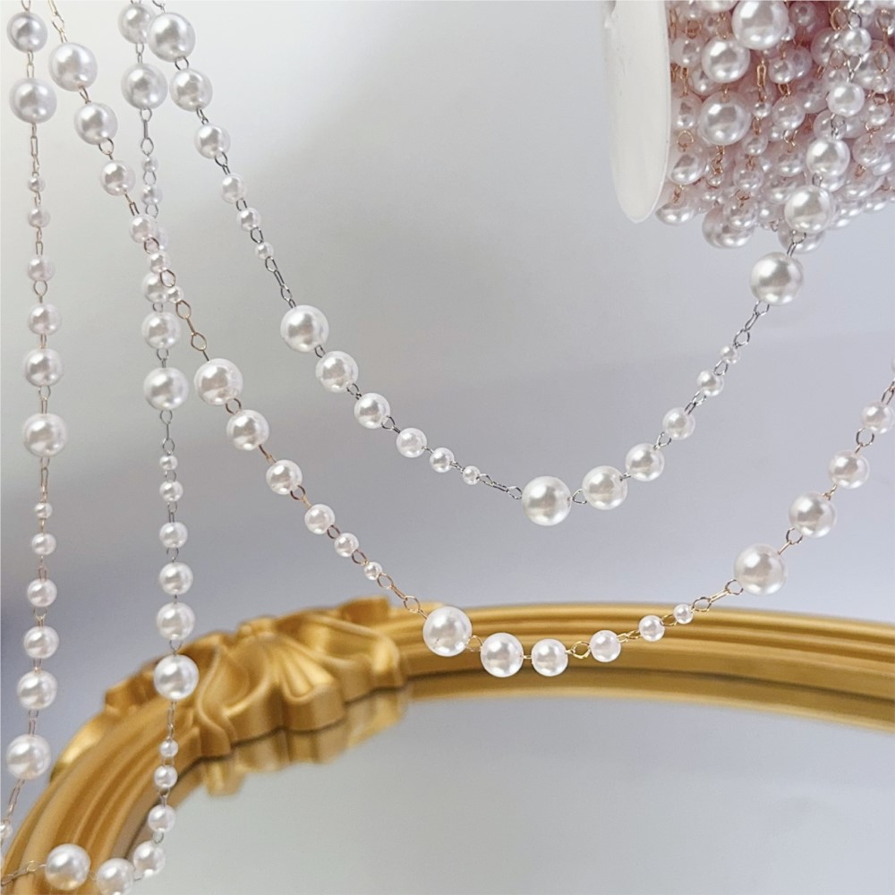 1미터 3-8mm 인조 진주 비즈와 황동 링크 체인,  - Sewing Production 리뷰 및 가격